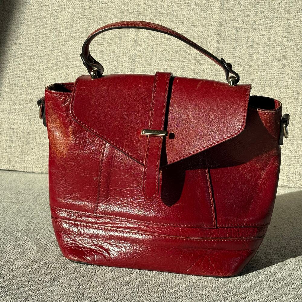 Structured Red Leather Top-Handle Shoulder Bag